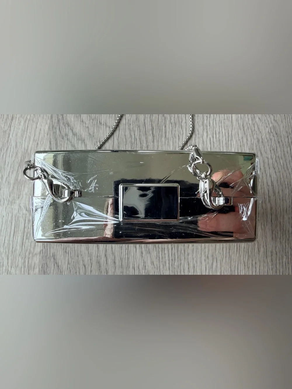 SEALED Source Unknown Silver Chanel Crystal Inset Perfume Bottle Clutch on Chain